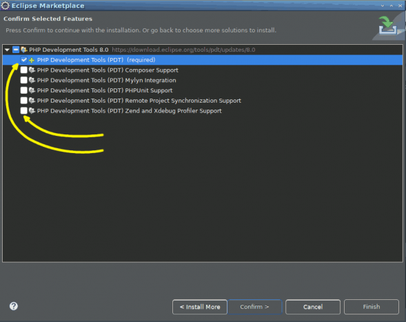 sélectionnez le composant PHP Development Tools (PDT)