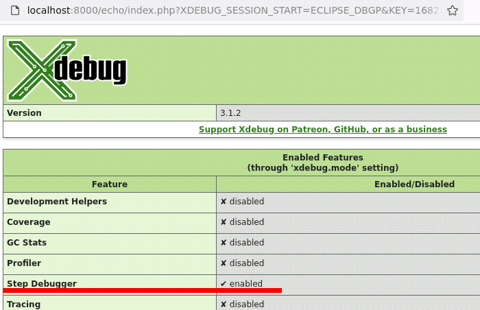 результат echo xdebug_info();