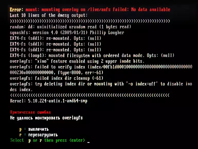 Drei Möglichkeiten zur Lösung des Problems in AntiX Linux "Critical error: failed to mount overlayfs" nach dem Remastering